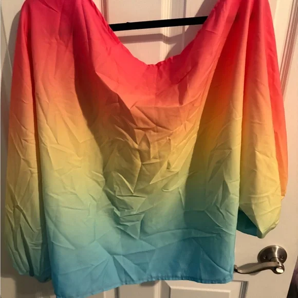 423- NWT Rainbow Ombre off shoulder Women's Blouse - Multicolor Long Sleeve - Picture 3 of 3